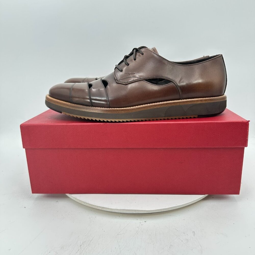 Salvatore Ferragamo Brown Leather Lace-Up Oxford